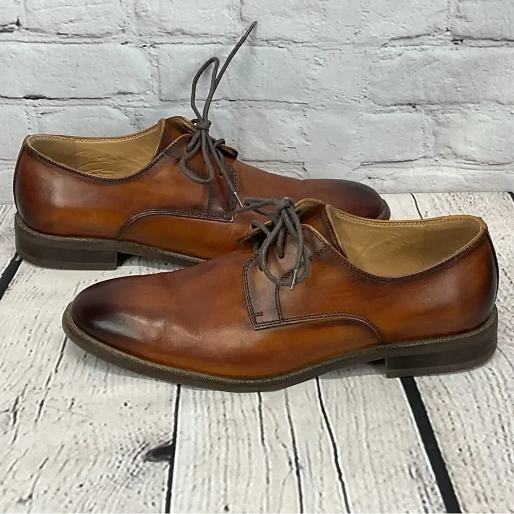 La Milano Leather Dress Shoes Men’s 9.5 Cognac Oxford Lace Up Business Casual